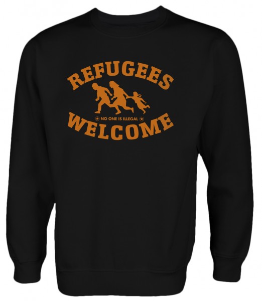 Refugees welcome Pullover Schwarz mit orangener Aufschrift - No one is illegal