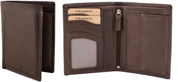 Herren Portemonnaie Geldbörse Leder Franko 1902 Dunkelbraun Hochformat Geldbeutel Brieftasche