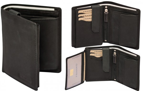 Herren Geldbörse Leder Franko 1577 Schwarz Hochformat Geldbeutel Portemonnaie Brieftasche