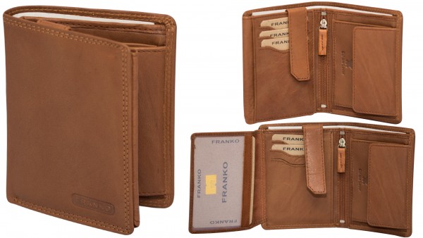 Herren Geldbörse Leder Franko 1577 Hellbraun Hochformat Geldbeutel Portemonnaie Brieftasche