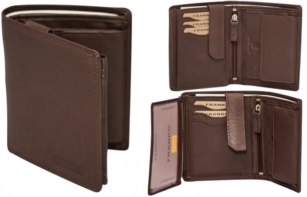 Herren Geldbörse Leder Franko 1577 Dunkelbraun Hochformat Geldbeutel Portemonnaie Brieftasche