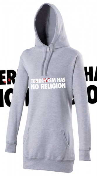 Terrorism has no Religion Woman Damen Hoody Hoodie Grau Grey mit weißer Aufschrift