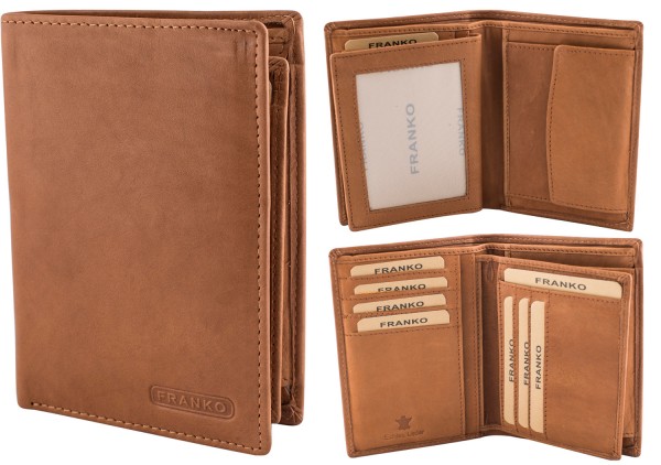 Herren Geldbörse Leder Franko 236 Hochformat Hellbraun Geldbeutel Portemonnaie Brieftasche
