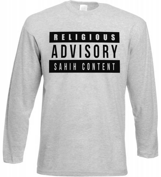 Religious Advisory Sahih Content Langarm T-Shirt - Muslim Halal Wear Grey