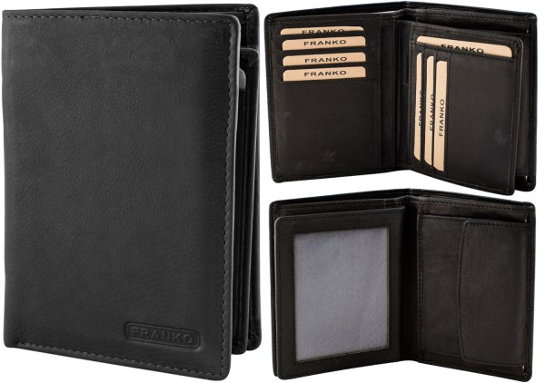 Herren Geldbörse Leder Franko 236 Hochformat Schwarz Geldbeutel Portemonnaie Brieftasche