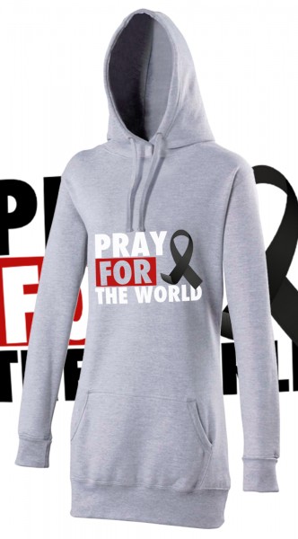 Pray For The World Woman Damen Hoody Hoodie Grau Grey Mit Weisser Aufschrift Halal Wear Com Islamische Streetwear Mode