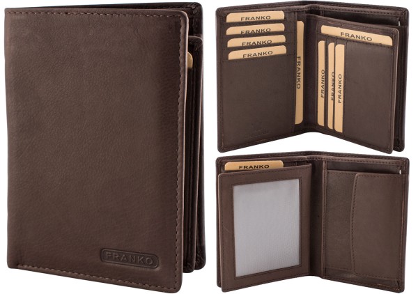 Herren Geldbörse Leder Franko 236 Hochformat Dunkelbraun Geldbeutel Portemonnaie Brieftasche