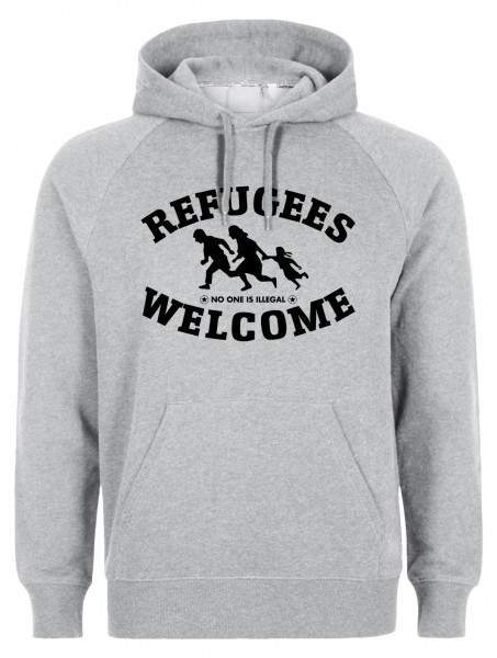 Refugees welcome Hoody Grau mit schwarzer Aufschrift - No one is illegal