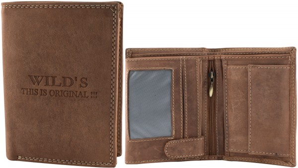 Herren Geldbörse Leder Wild W02 Dunkelbraun Hochformat Geldbeutel Portemonnaie Brieftasche