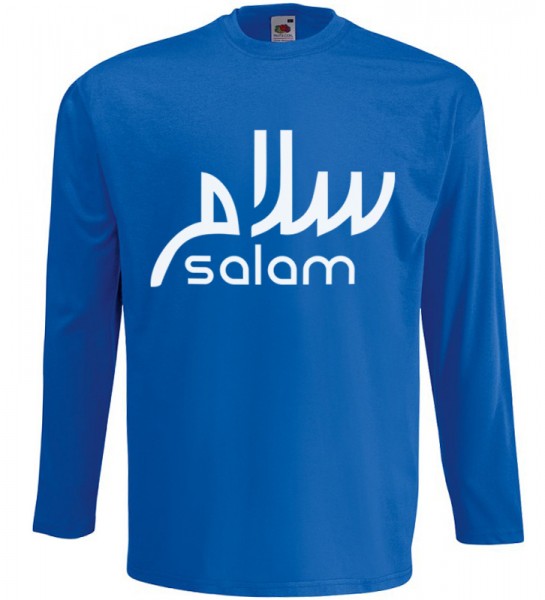 Salam arabische Kalligraphie Langarm T-Shirt Halal Wear Blau