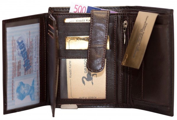 Herren Portemonnaie Geldbörse Leder Dragon G1001 Dunkelbraun Hochformat Geldbeutel Brieftasche