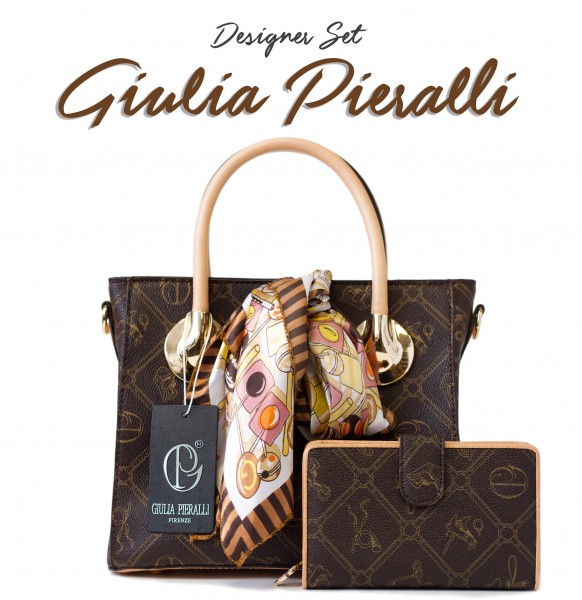 SET Giulia Pieralli Damentasche in Luxus Look als Coffee Edition / 27311 + Portemonnaie in Coffee