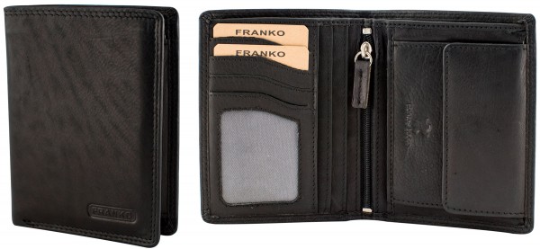 Herren Portemonnaie Geldbörse Leder Franko 1902 Schwarz Hochformat Geldbeutel Brieftasche