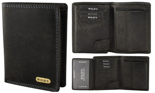 Herren Leder Geldbörse 214 Schwarz Hochformat Geldbeutel Portemonnaie Brieftasche