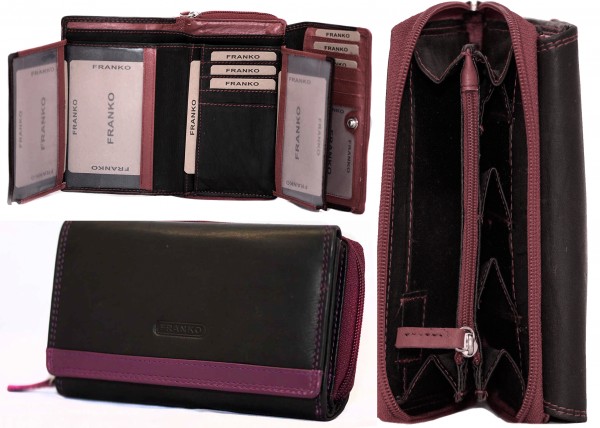 Damen Geldbörse Geldrasche Voll Leder 17x9,5x3,5 cm XXL Frauen Portemonnaie Lila