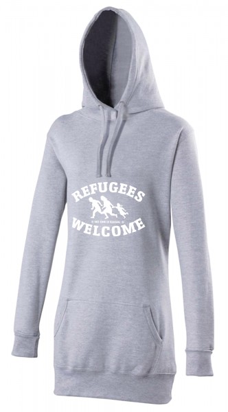 Refugees welcome Woman Hoody Grau mit weißer Aufschrift - No one is illegal