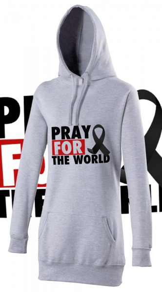 Pray for the World Woman Damen Hoody Hoodie Grau Grey
