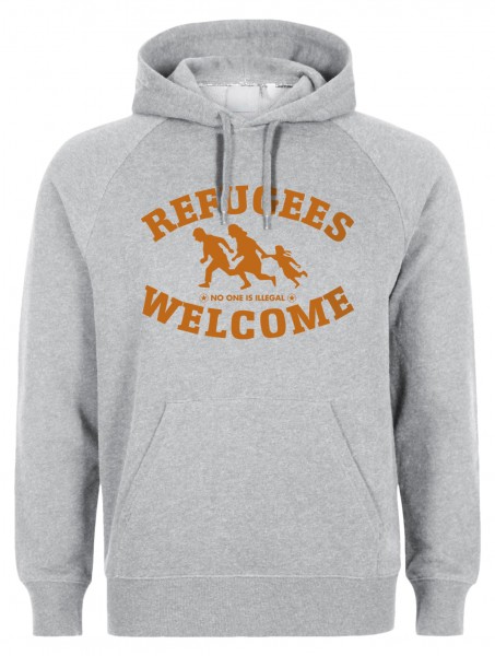 Refugees welcome Hoody Grau mit orangener Aufschrift - No one is illegal