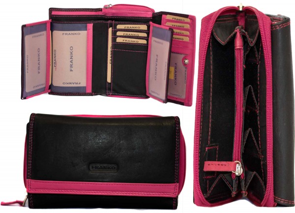 Damen Geldbörse Geldrasche Voll Leder 17x9,5x3,5 cm XXL Frauen Portemonnaie Pink