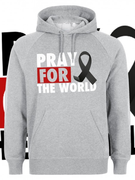 Pray for the World Kapuzenpullover Hoody Hoodie Grau Grey mit weißer Aufschrift