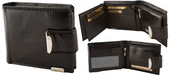 Herren Portemonnaie Geldbörse Leder Dragon G509 Schwarz Querformat Geldbeutel Brieftasche