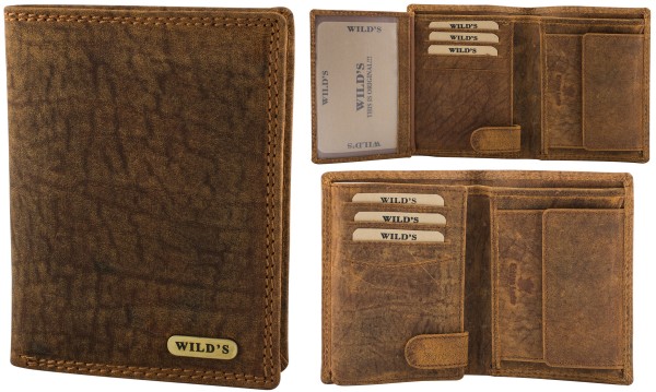 Herren Leder Geldbörse 214 Hellbraun Hochformat Geldbeutel Portemonnaie Brieftasche