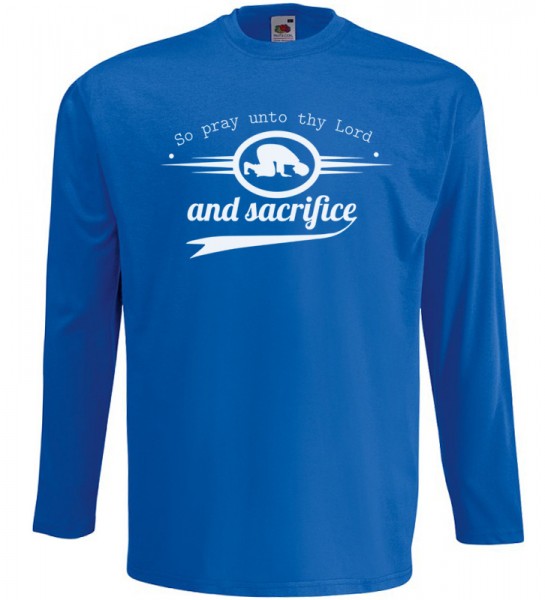 So pray unto thy Lord and sacrifice Sure Al-Kauthar Langarm T-Shirt Halal Wear Blau