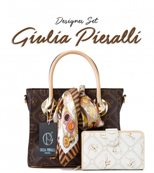 SET Giulia Pieralli Damentasche in Luxus Look als Coffee Edition / 27311 + Portemonnaie in Creme
