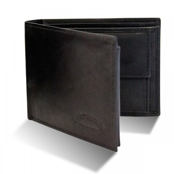 Herren Geldbörse Euroleder Schwarz Leder Querformat Geldbeutel Portemonnaie Brieftasche Portmonee