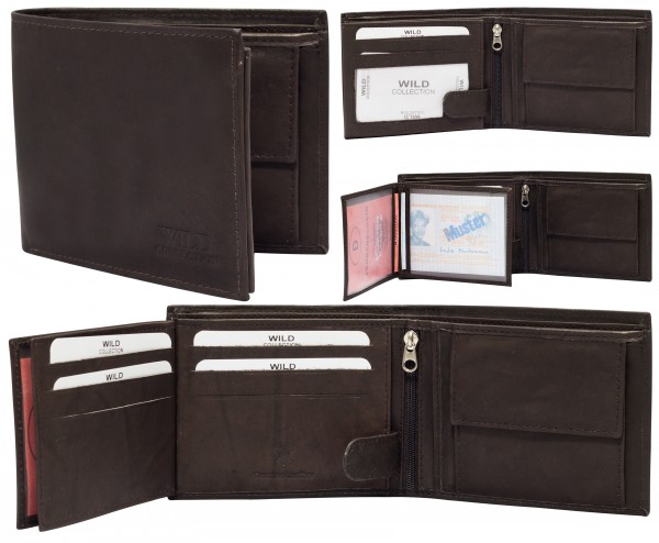 Günstige Herren Leder Geldbeutel Portemonnaie Geldbörse Wild RE05 Querformat Brieftasche