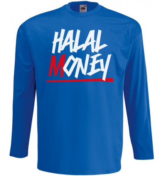 Halal Money Langarm T-Shirt Halal Wear Blau