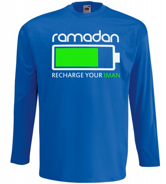 Ramadan - Recharge your Iman Langarm T-Shirt - Muslim Halal Wear Blau