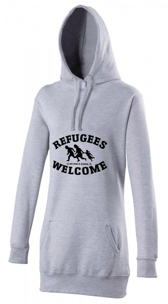 Refugees welcome Woman Hoody Grau mit schwarzer Aufschrift - No one is illegal